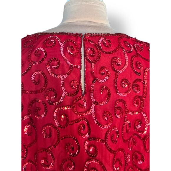 Vintage Joseph LeBon Red Silk Sequin Swirl Beaded Blouse Plus Size 26W Evening - Picture 5 of 10